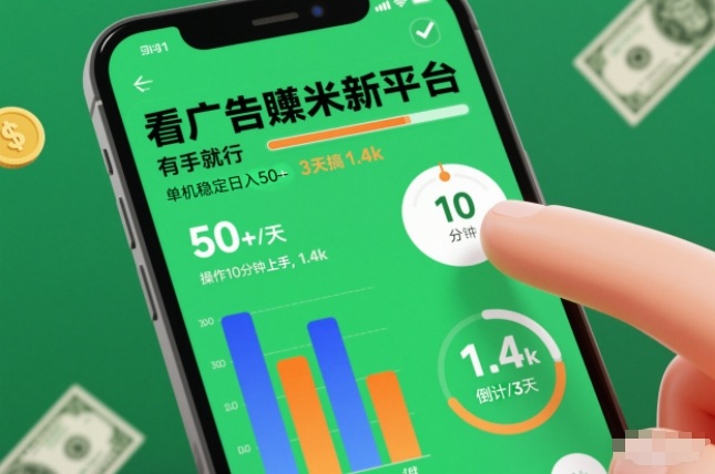 看广告賺米新平台，有手就行，单机稳定日入50+，操作10分钟上手，3天搞了1.4k-网创猫