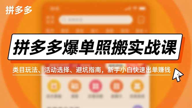 拼多多爆单照搬实战课，类目玩法、活动选择、避坑指南，新手小白快速出单赚钱-网创猫