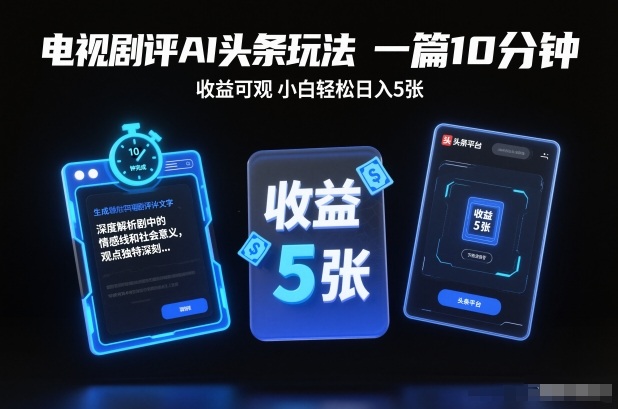电视剧评AI头条玩法，一篇10分钟，收益可观，小白轻松日入5张+【独家】-网创猫