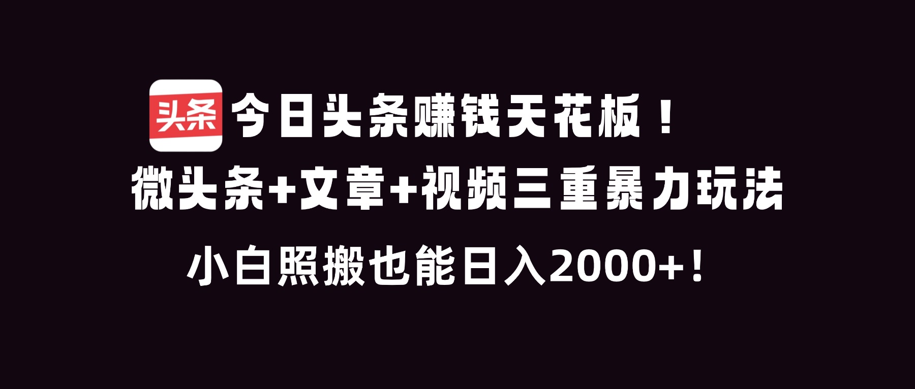 今日头条赚钱天花板！微头条+文章+视频三重暴利玩法，小白照搬也能日人2000+-网创猫