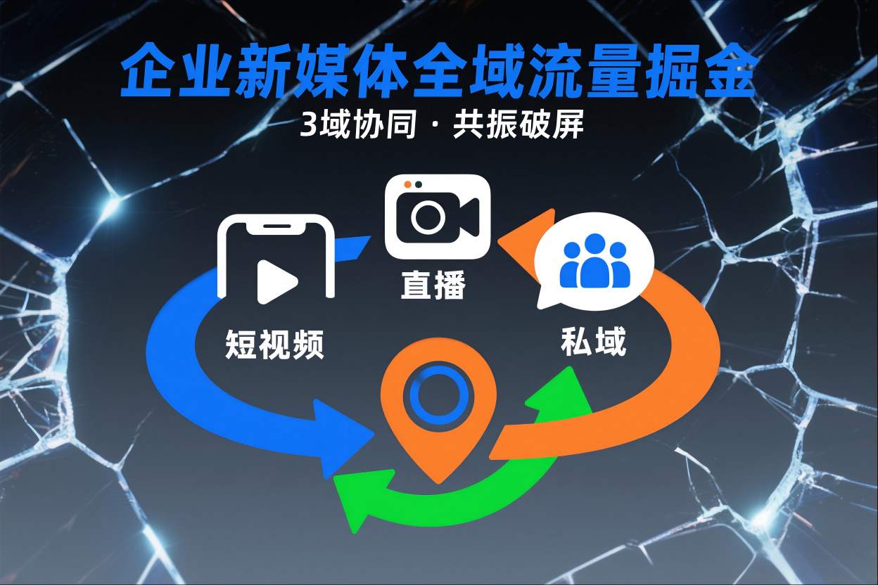 短视频全域商业模式，企业新媒体全域流量掘金，3域协同，共振破屏，短视频-直播-私域-地域-网创猫