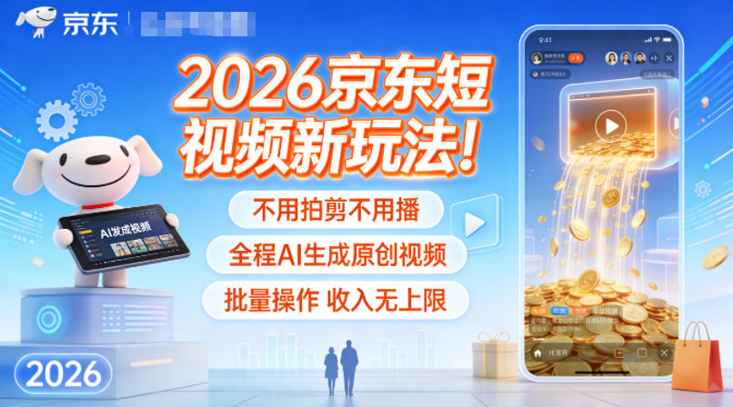 2026京东短视频新玩法！不用拍剪不用播，全程AI生成原创视频，批量操作收入无上限-网创猫