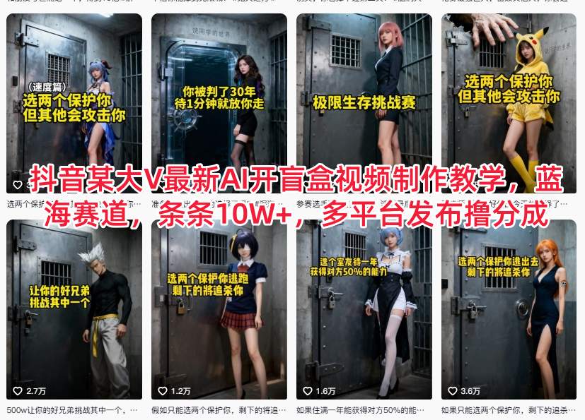 抖音某大V最新AI开盲盒视频制作教学，蓝海赛道，条条10W+，多平台发布撸分成-网创猫