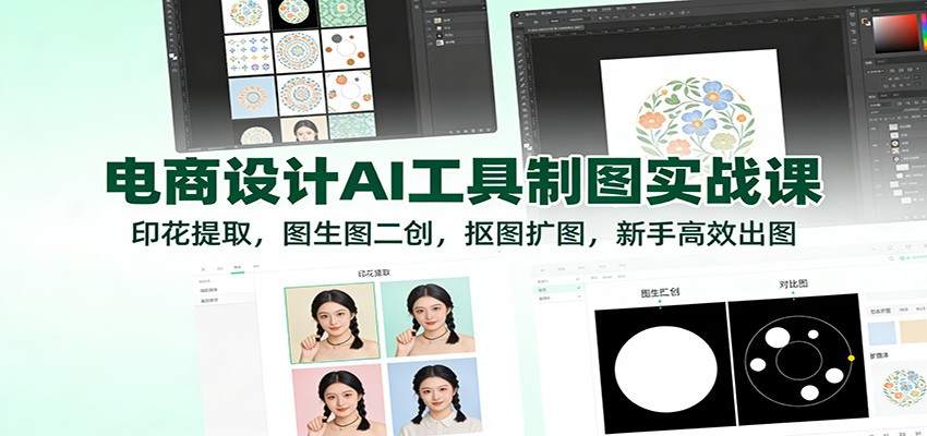 电商设计AI工具制图实战课：印花提取，图生图二创，抠图扩图，新手高效出图-网创猫