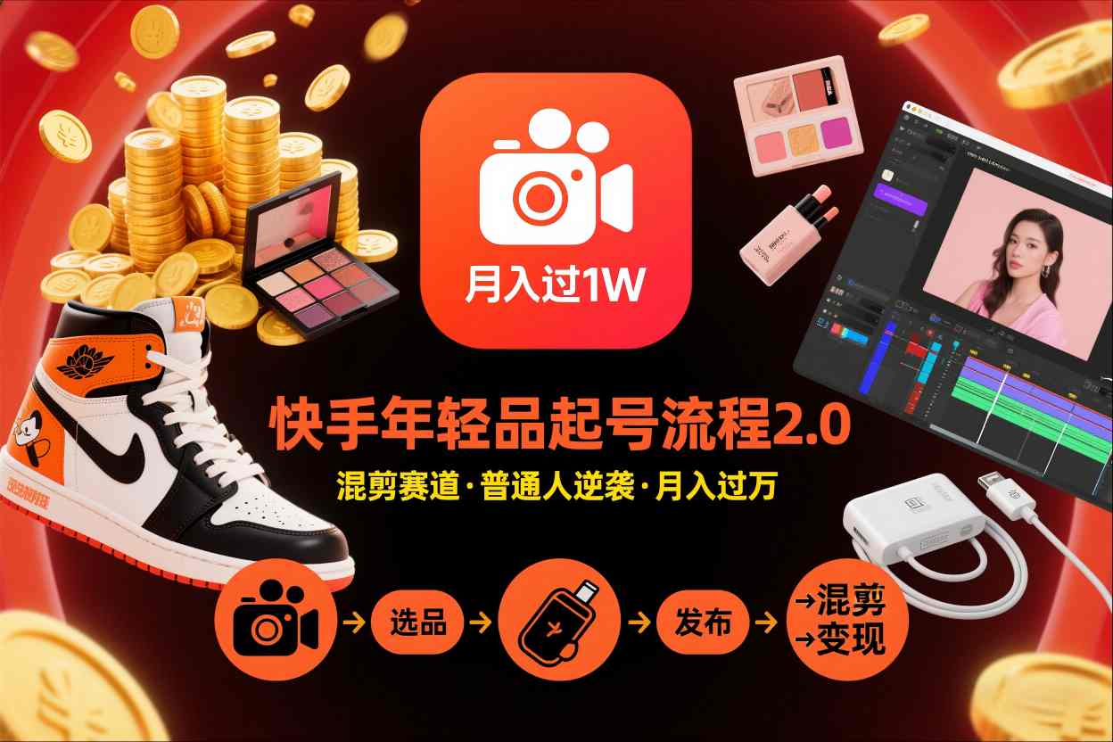 快手短视频带货年轻品起号流程2.0，快手年轻品混剪赛道，普通人也能月入过1W-网创猫