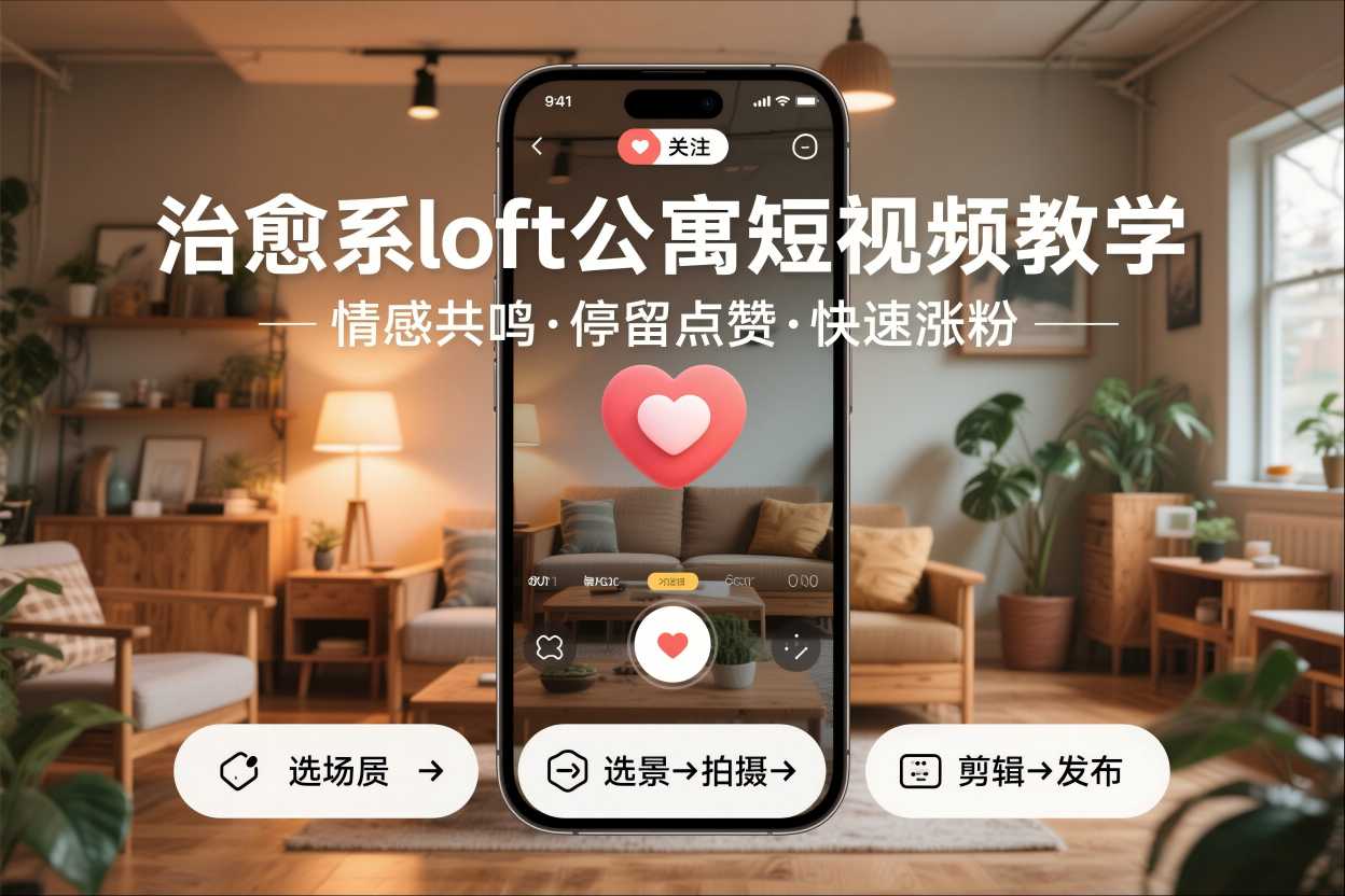 治愈系loft公寓短视频制作教学，情感共鸣引停留点赞关注，快速起号涨粉-网创猫