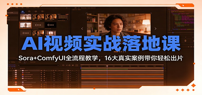 AI视频实战落地课：Sora+ComfyUI全流程教学，16大真实案例带你轻松出片-网创猫