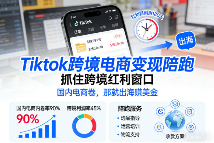 Tiktok跨境电商变现陪跑,抓住跨境红利窗口,国内电商卷,那就出海賺美金-网创猫