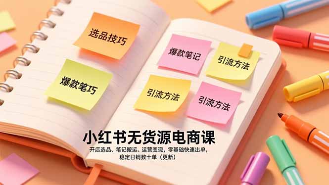 小红书无货源电商课，开店选品、笔记搬运、运营变现，零基础快速出单，稳定日销数十单（更新）-网创猫