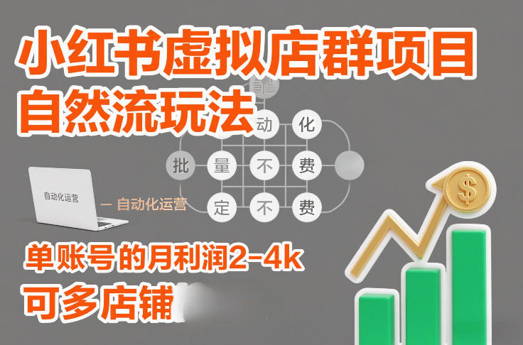 小红书虚拟店群项目，自然流玩法，批量自动化，稳定不费号，单账号的月利润2-4k，可多店矩阵-网创猫