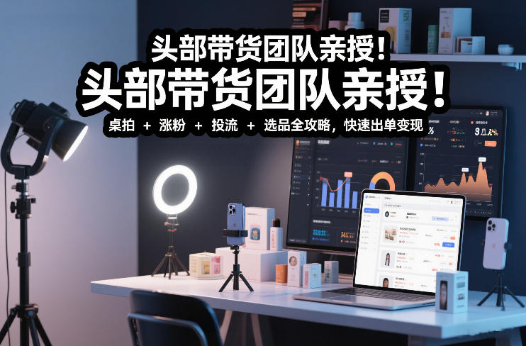 头部带货团队亲授！专业短视频实拍带货课：桌拍+涨粉+投流+选品全攻略，快速出单变现，月入2w+-网创猫