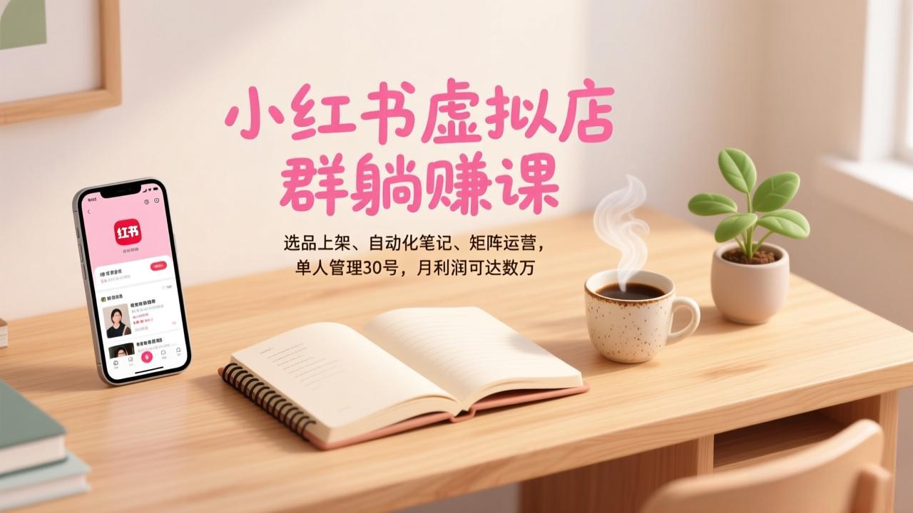 小红书虚拟店群躺赚课，选品上架、自动化笔记、矩阵运营，单人管理30号，月利润可达数万-网创猫