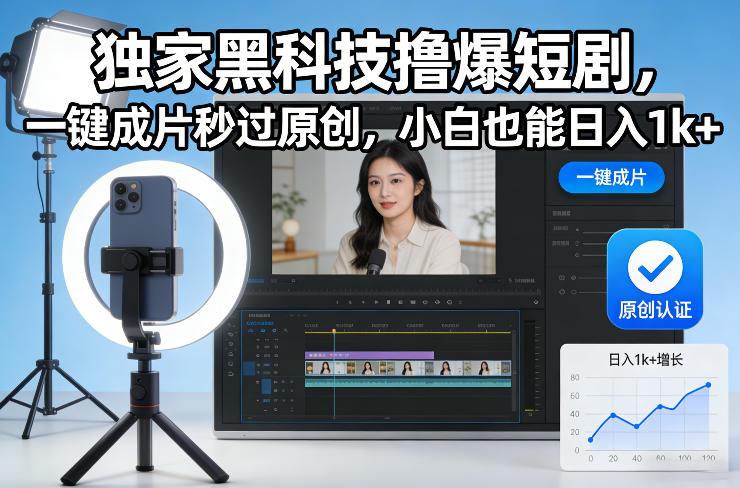 独家黑科技撸爆短剧，一键成片秒过原创，小白也能日入1k+【揭秘】-网创猫