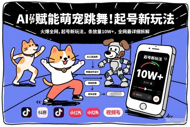 AI赋能萌宠跳舞，火爆全网，起号新玩法，条条播放量10W+，全网最详细拆解-网创猫