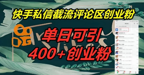 快手私信截流创业粉，一天引流400+-网创猫