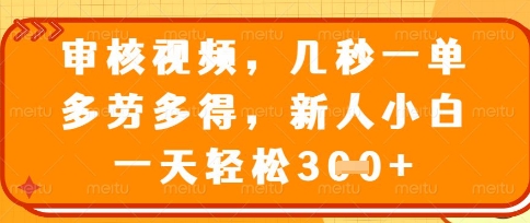 最新审核视频，几秒一单，多劳多得，新人小白一天轻松3张【揭秘】-网创猫