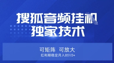【搜狐音频挂G】独家技术，可矩阵可放大，红利期稳定月入8k【揭秘】-网创猫