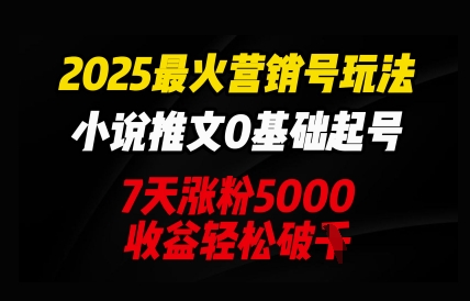 2025最火营销号玩法：小说推文0基础起号，7天涨粉5000，收益轻松破k-网创猫